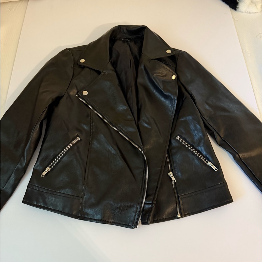 Forever 21 Dark Leather Jacket with Silver Details